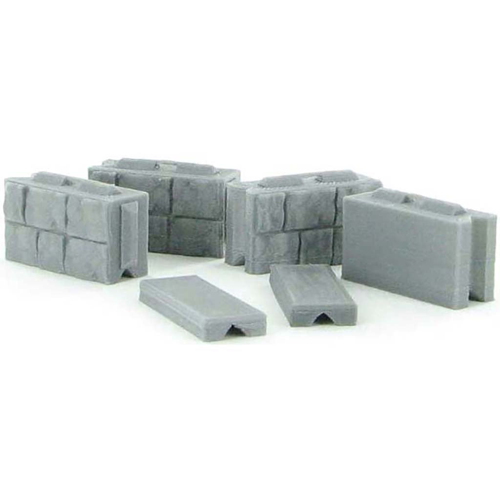 Precast Wall Block Set - 4 Blocks + 2 Caps - Concrete Gray