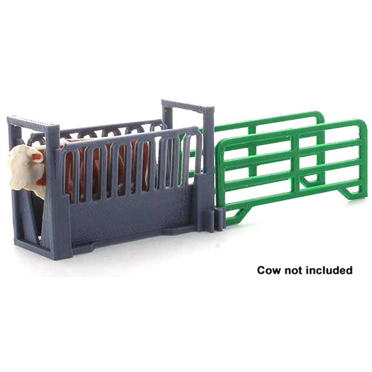 Livestock Squeeze Chute w/2 Corral Panels - Green/Gray