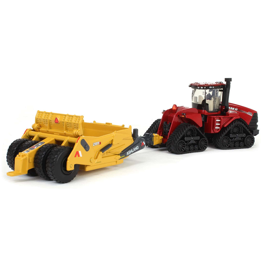 Case IH Steiger 595 Quadtrac Articulating 4WD Tractor w/Ashland 2811E Scraper on a white background