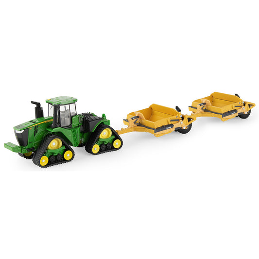 John Deere 9RX 590 Scraper Special Articulating 4WD Tractor w/Deere 1812DC Scraper on a white background