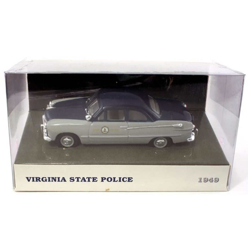 Model of a 1949 Virginia State Police car in a clear box
