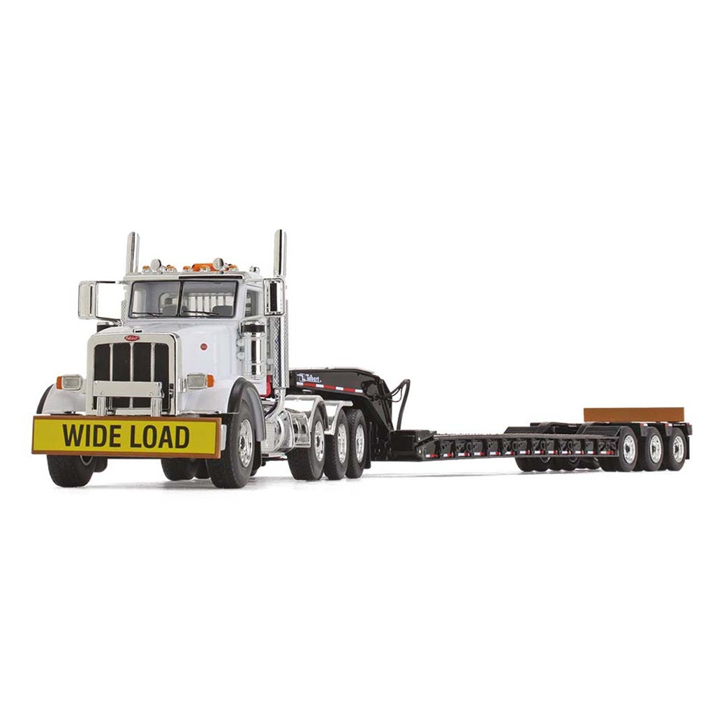 Peterbilt 367 (White) w/Talbert 55SA Tri-Axle Lowboy Trailer (Black) "Komatsu"