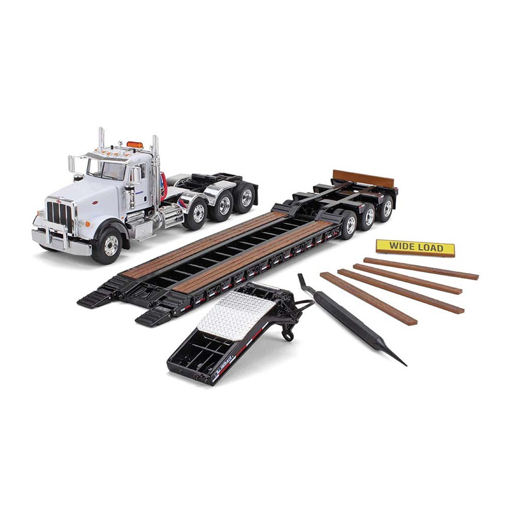 Peterbilt 367 (White) w/Talbert 55SA Tri-Axle Lowboy Trailer (Black) "Komatsu"