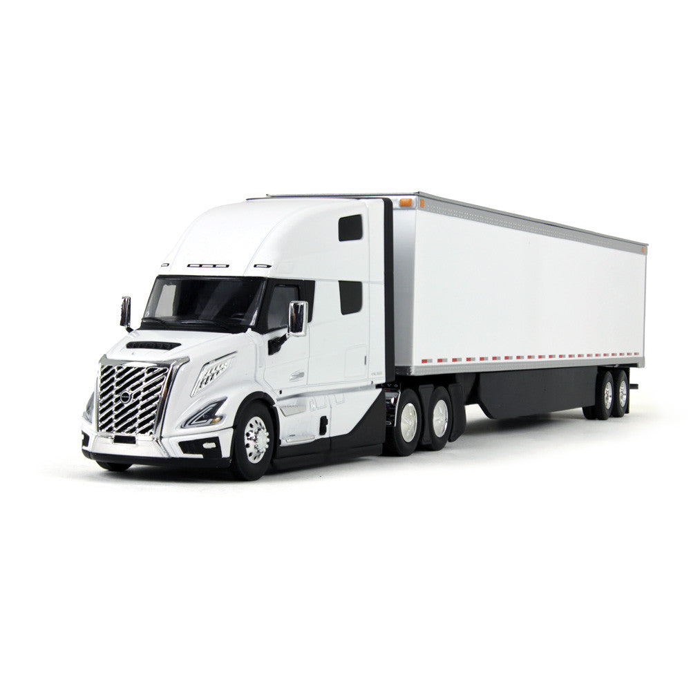 White semi-truck with white trailer on a white background