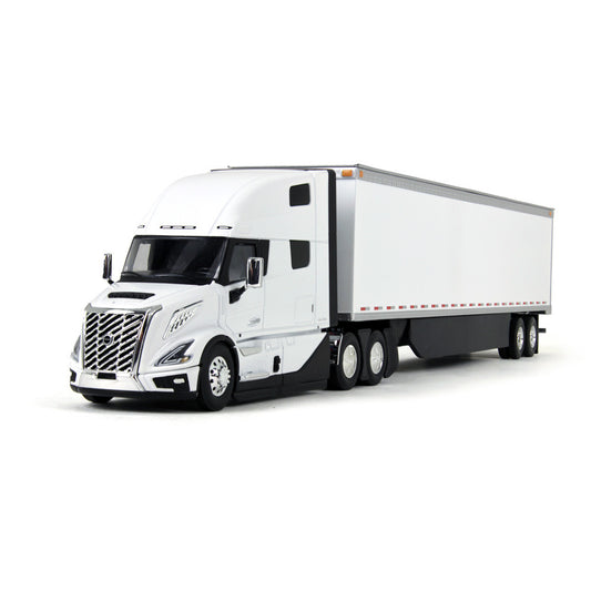 White semi-truck with white trailer on a white background