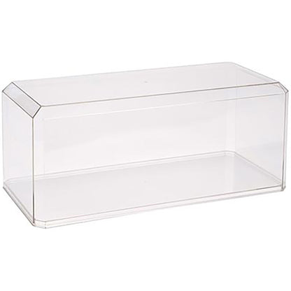 Clear plastic display case on a white background