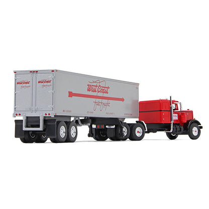 Peterbilt Model 351 36" Sleeper Cab Tractor w/40' Vintage Dry Van Trailer "West Coast Fast Freight" (Red/Gray)