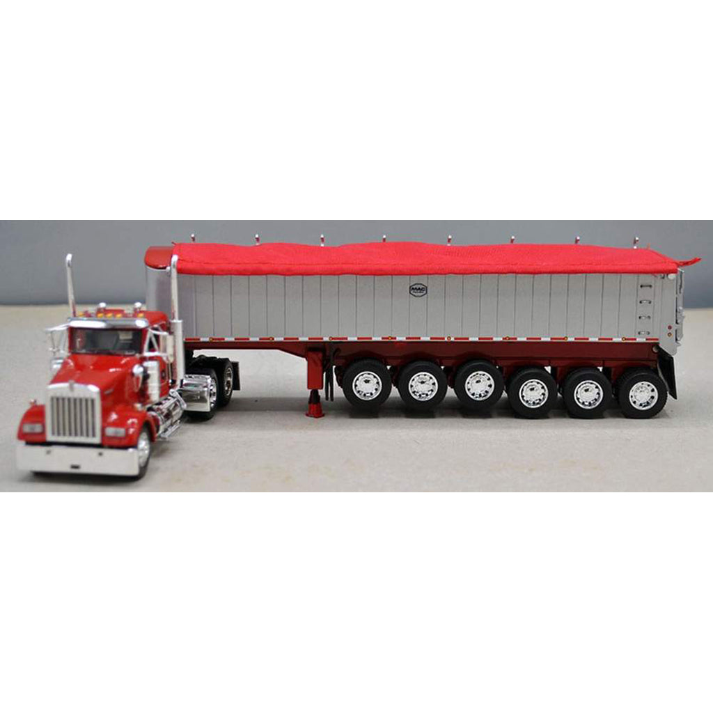 Kenworth W900L Day Cab w/MAC Coal Square Bottom 6-Axle End Dump Trailer (Red)