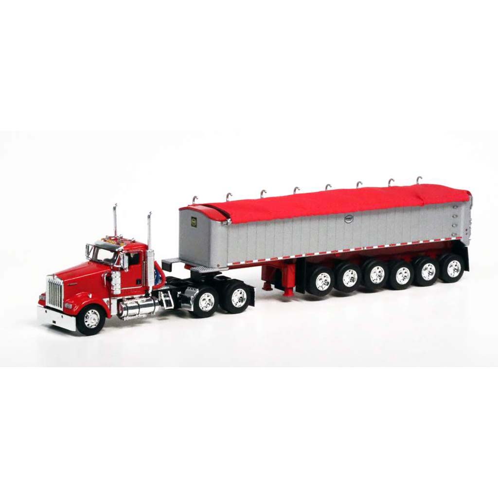 Kenworth W900L Day Cab w/MAC Coal Square Bottom 6-Axle End Dump Trailer (Red)