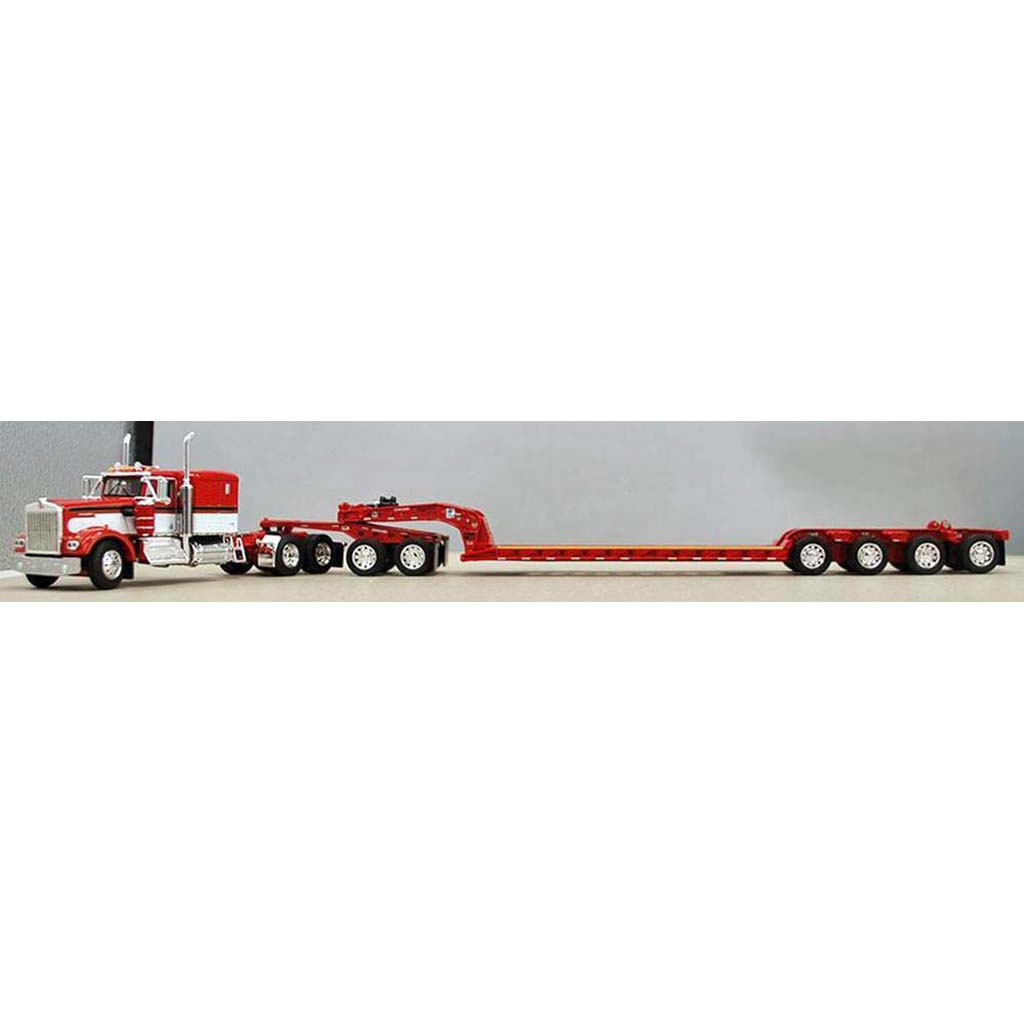 Kenworth W900A w/Fontaine Magnitude Lowboy Trailer w/Jeep & Flip-Axle (Red/White)