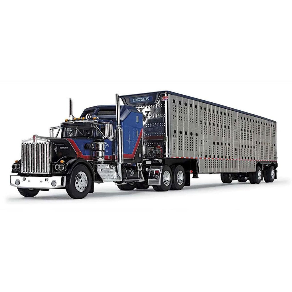 Kenworth W900A Aerodyne Standup Sleeper with 53' Spread Axle Wilson Silverstar Livestock Trailer "John Wayne Cattle Co." (Black/Blue)