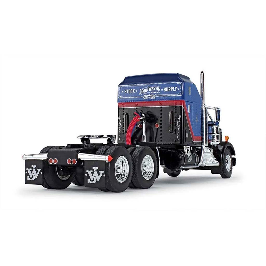 Kenworth W900A Aerodyne Standup Sleeper with 53' Spread Axle Wilson Silverstar Livestock Trailer "John Wayne Cattle Co." (Black/Blue)