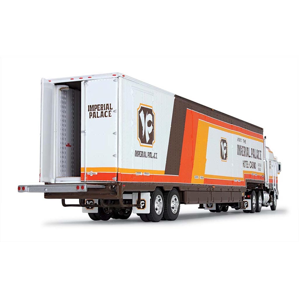 Kenworth K100 with 53' Kentucky Moving Van Trailer "Imperial Palace" (Brown/White with Orange & Yellow Stripes)