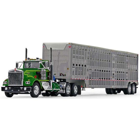 Kenworth W900A Day Cab w/53' Wilson Silverstar Livestock Trailer (Dark Green w/Neon Green Stripes)