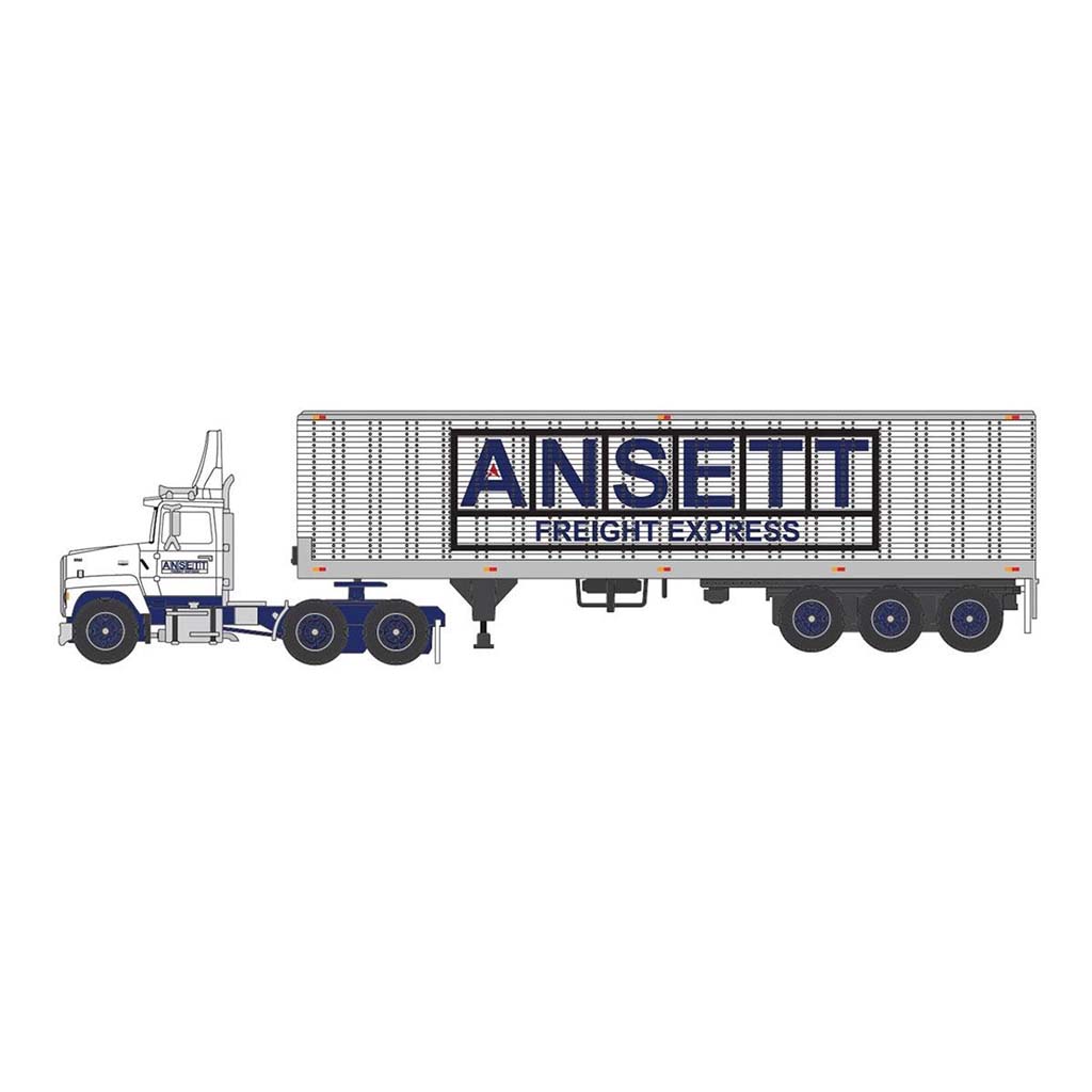 Ford LN 9000 Day Cab with 40' Tri-Axle Vintage Dry Van Trailer "Ansett Freight Express" (White)