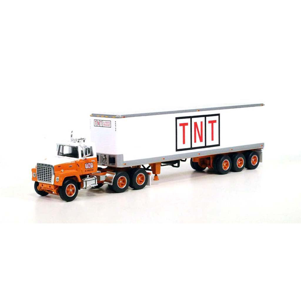 Ford LN 9000 Day Cab with 40' Tri-Axle Vintage Dry Van Trailer "TNT" (Orange/White)