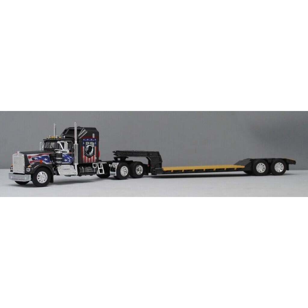 Kenworth W900A Aerodyne Sleeper Cab with Rogers Lowboy Trailer "POW/MIA" (Gun Metal Gray)