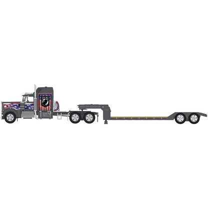 Kenworth W900A Aerodyne Sleeper Cab with Rogers Lowboy Trailer "POW/MIA" (Gun Metal Gray)