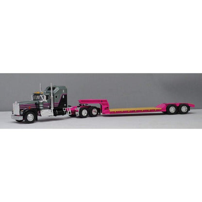 Kenworth W900A Aerodyne Sleeper Cab with Rogers Lowboy Trailer (Gray/Black/Pink)