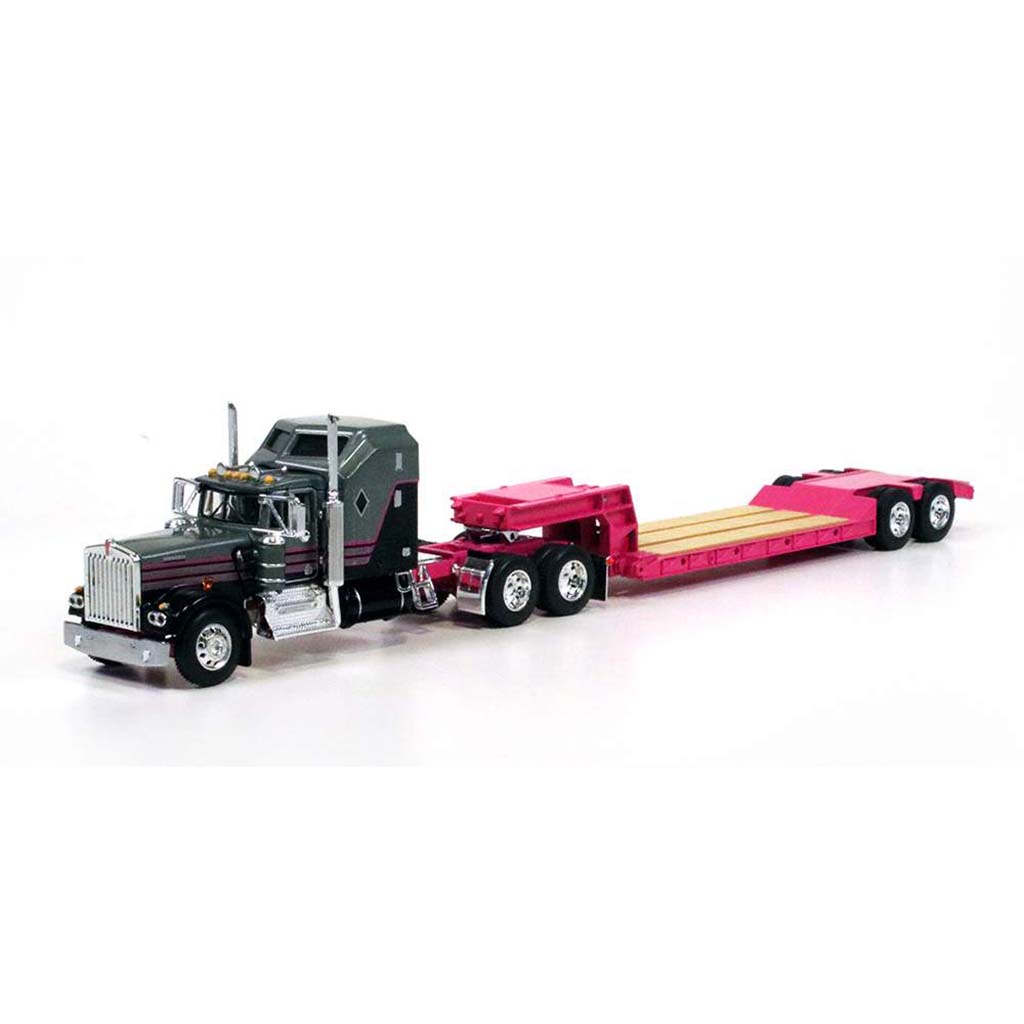 Kenworth W900A Aerodyne w/Rogers Lowboy Trailer (Gray/Black/Pink)