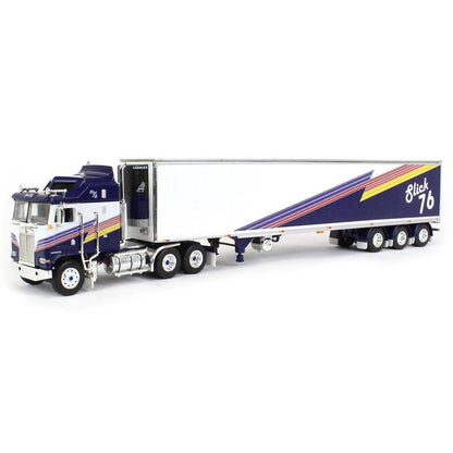 Kenworth K100 Aerodyne COE with 53' Tri-Axle Reefer Van Trailer "Slick 76" (White/Blue/Red/Yellow)