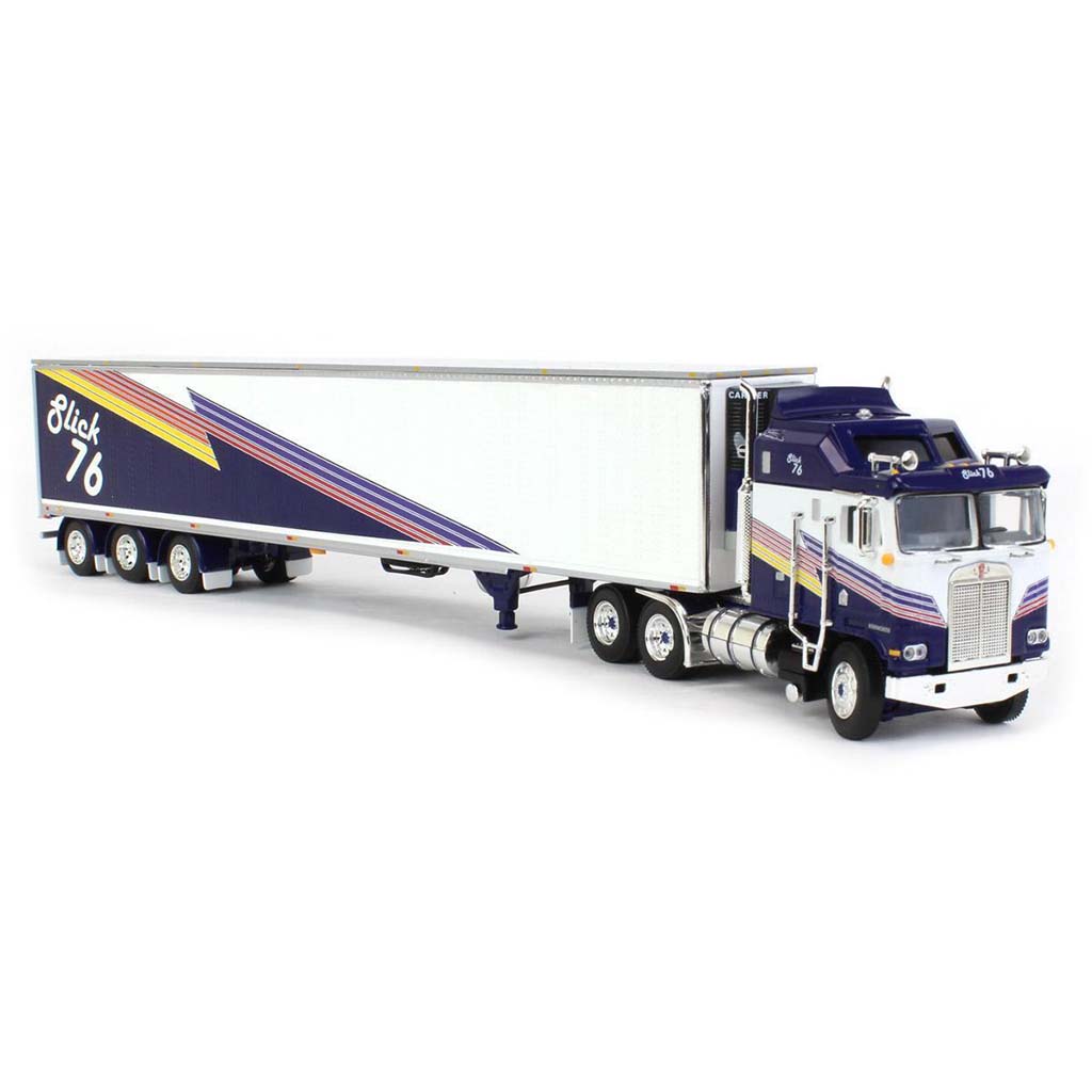 Kenworth K100 Aerodyne COE with 53' Tri-Axle Reefer Van Trailer "Slick 76" (White/Blue/Red/Yellow)