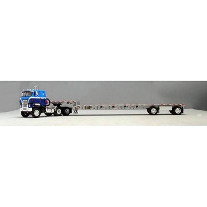 International 4070B TranStar II with 53' Transcraft Spread-Axle Step Deck Trailer (Dark Blue/Light Blue)