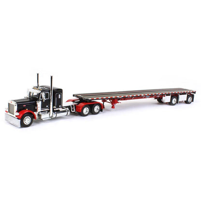 Peterbilt 379 w/53' Wilson Roadbrute Spread-Axle Flatbed Trailer (Black/Red)