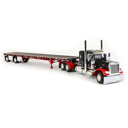 Peterbilt 379 w/53' Wilson Roadbrute Spread-Axle Flatbed Trailer (Black/Red)