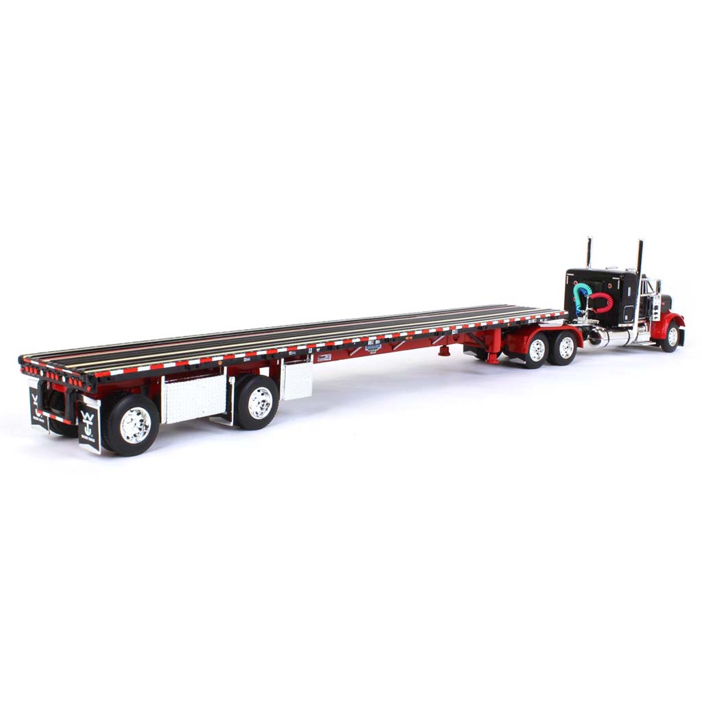 Peterbilt 379 w/53' Wilson Roadbrute Spread-Axle Flatbed Trailer (Black/Red)