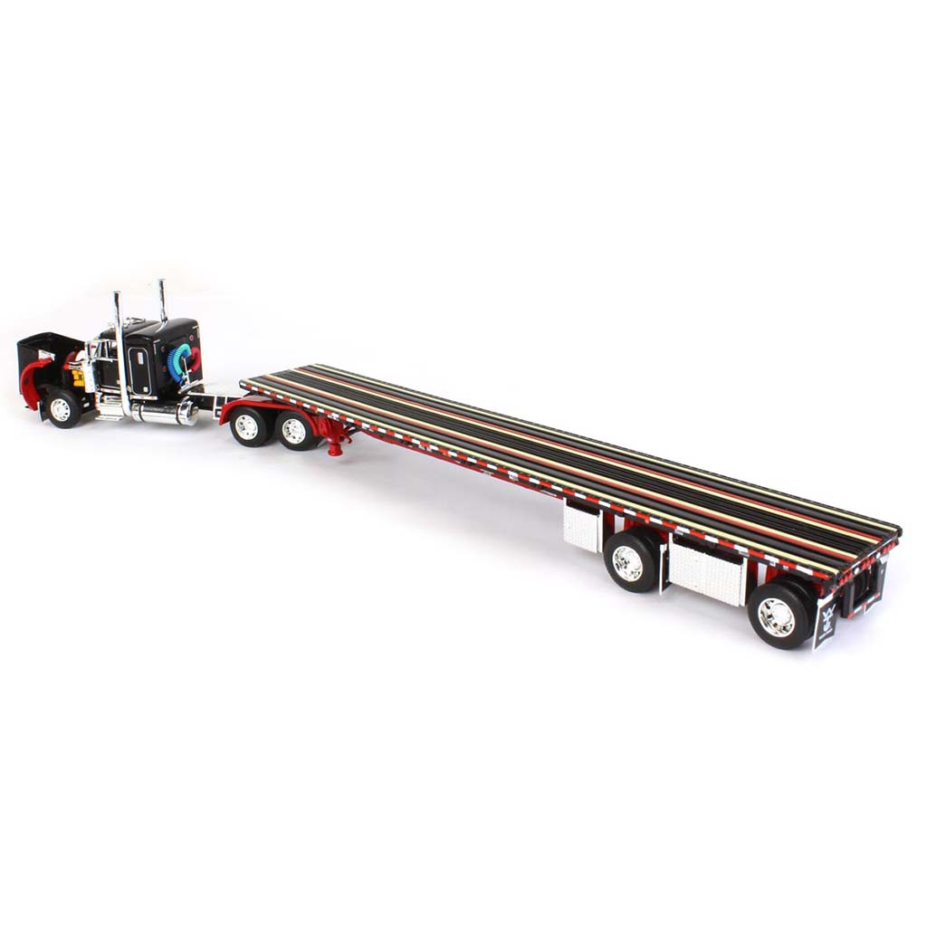 Peterbilt 379 w/53' Wilson Roadbrute Spread-Axle Flatbed Trailer (Black/Red)