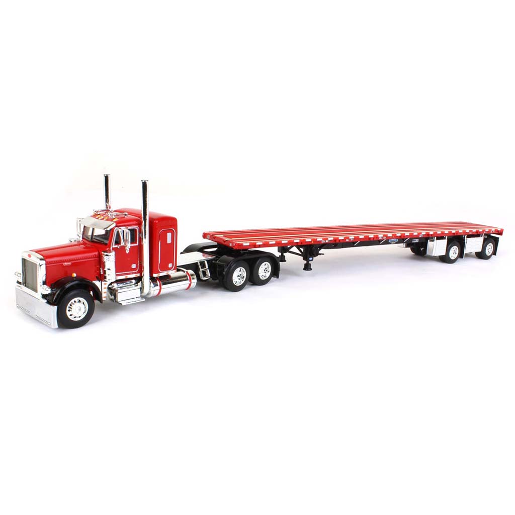 Peterbilt 379 w/53' Wilson Roadbrute Spread-Axle Flatbed Trailer (Red/Black)