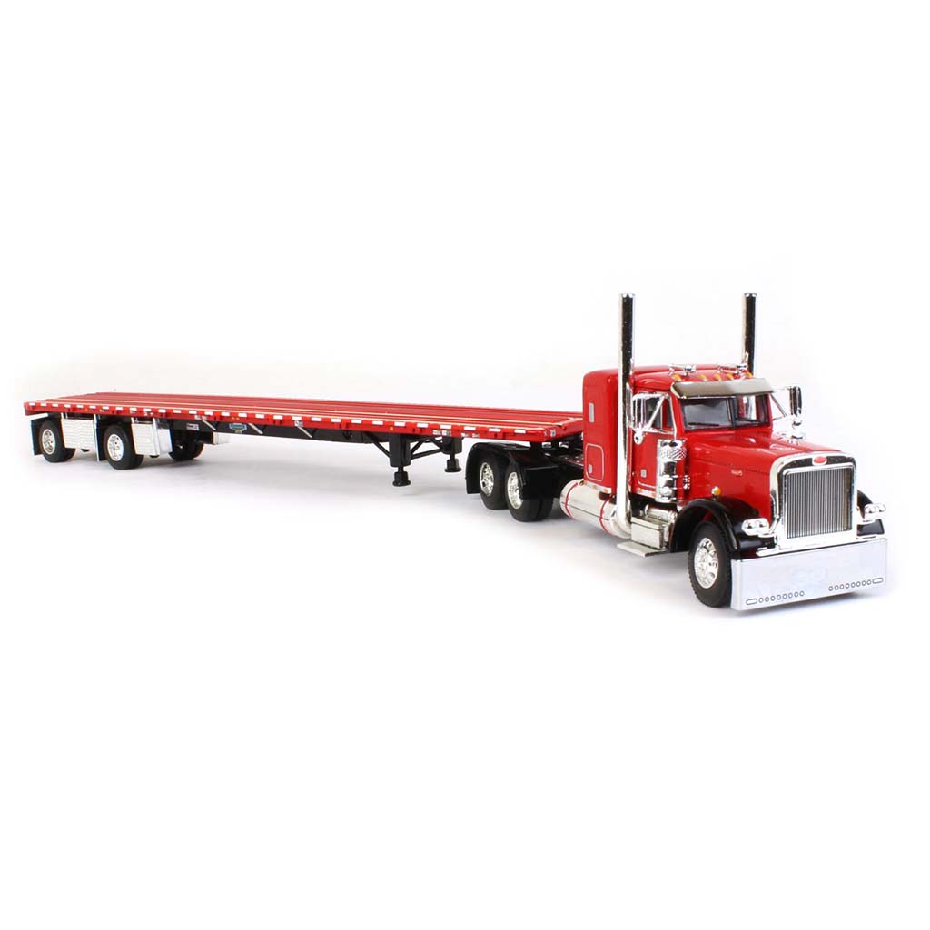 Peterbilt 379 w/53' Wilson Roadbrute Spread-Axle Flatbed Trailer (Red/Black)