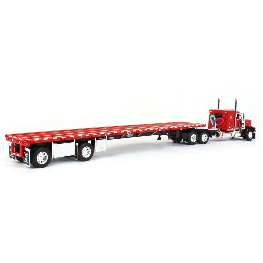 Peterbilt 379 w/53' Wilson Roadbrute Spread-Axle Flatbed Trailer (Red/Black)