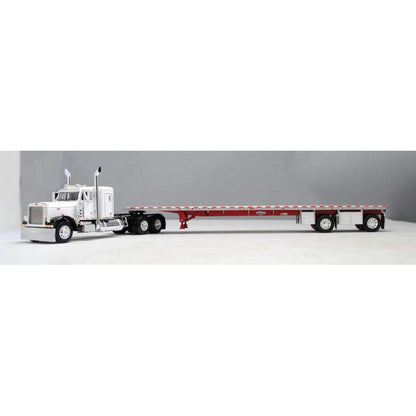 Peterbilt 379 w/53' Wilson Roadbrute Spread-Axle Flatbed Trailer (White)