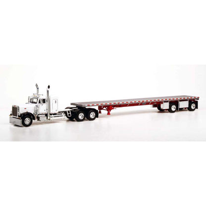 Peterbilt 379 w/53' Wilson Roadbrute Spread-Axle Flatbed Trailer (White)