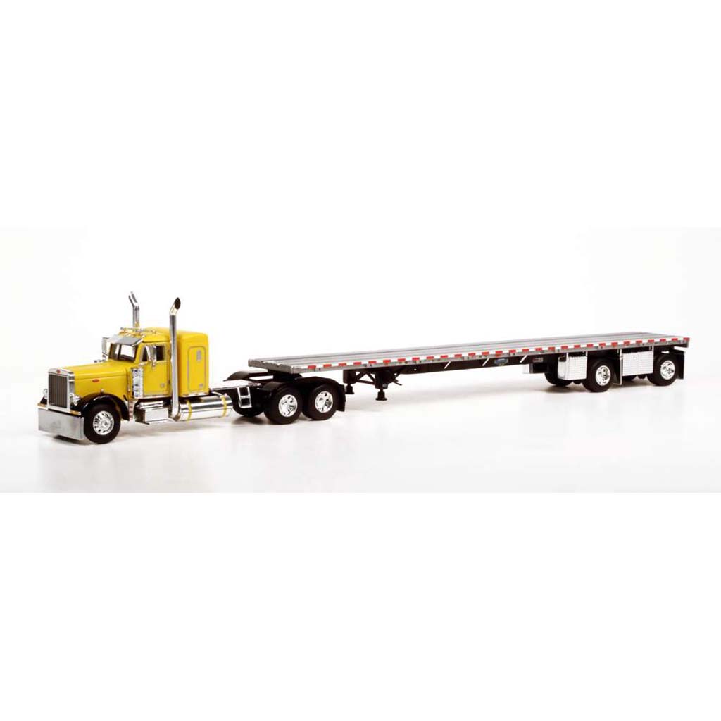 Peterbilt 379 w/53' Wilson Roadbrute Spread-Axle Flatbed Trailer (Yellow)