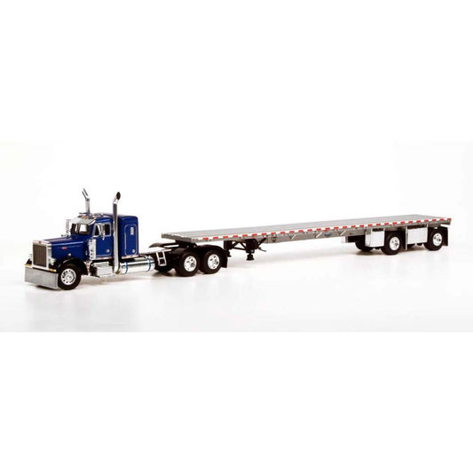 Peterbilt 379 w/53' Wilson Roadbrute Spread-Axle Flatbed Trailer (Blue)