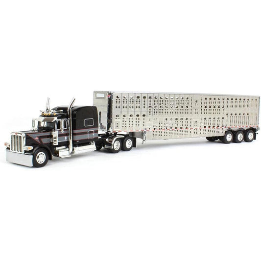 Peterbilt 389 w/53' Wilson Silverstar Tri-Axle Livestock Trailer (Black/Gray/Red)