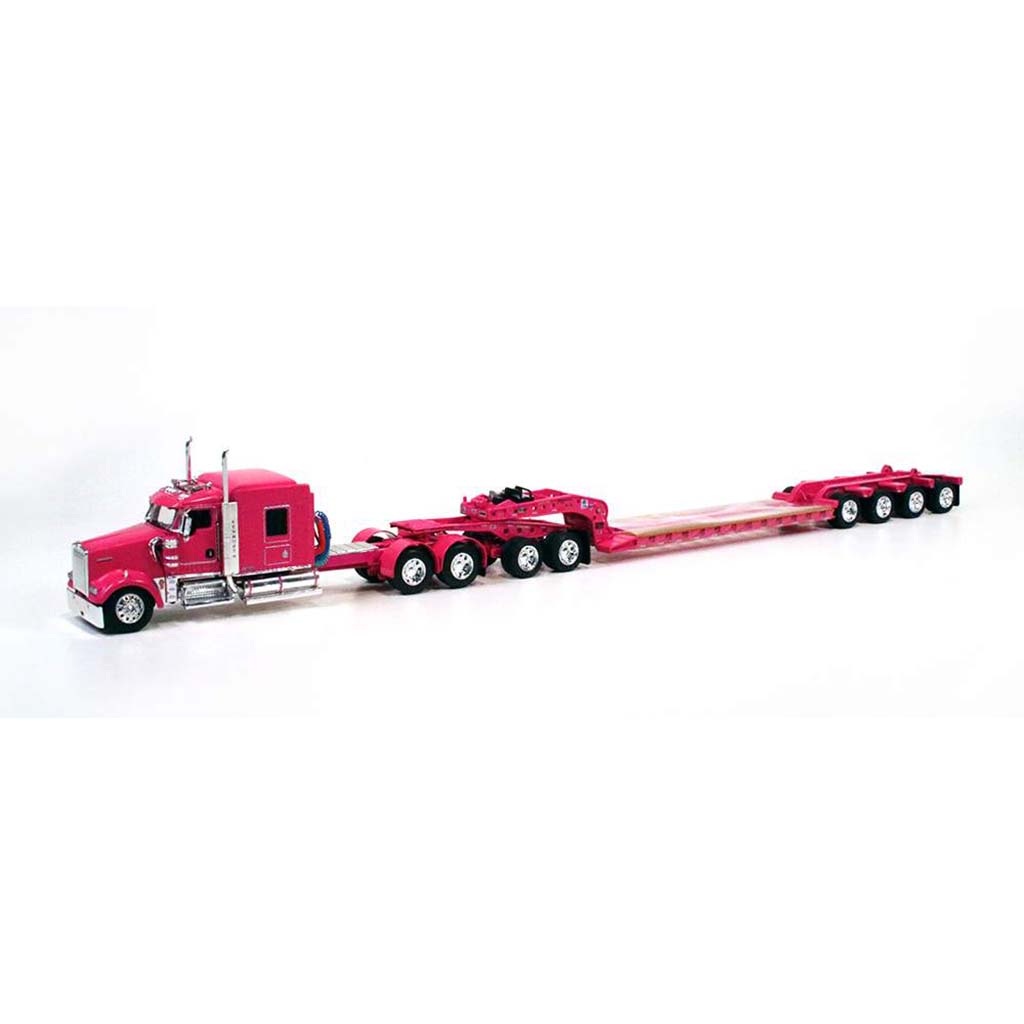 Kenworth W900L w/Fontaine Magnitude Lowboy Trailer w/Jeep & Flip-Axle (Pink)