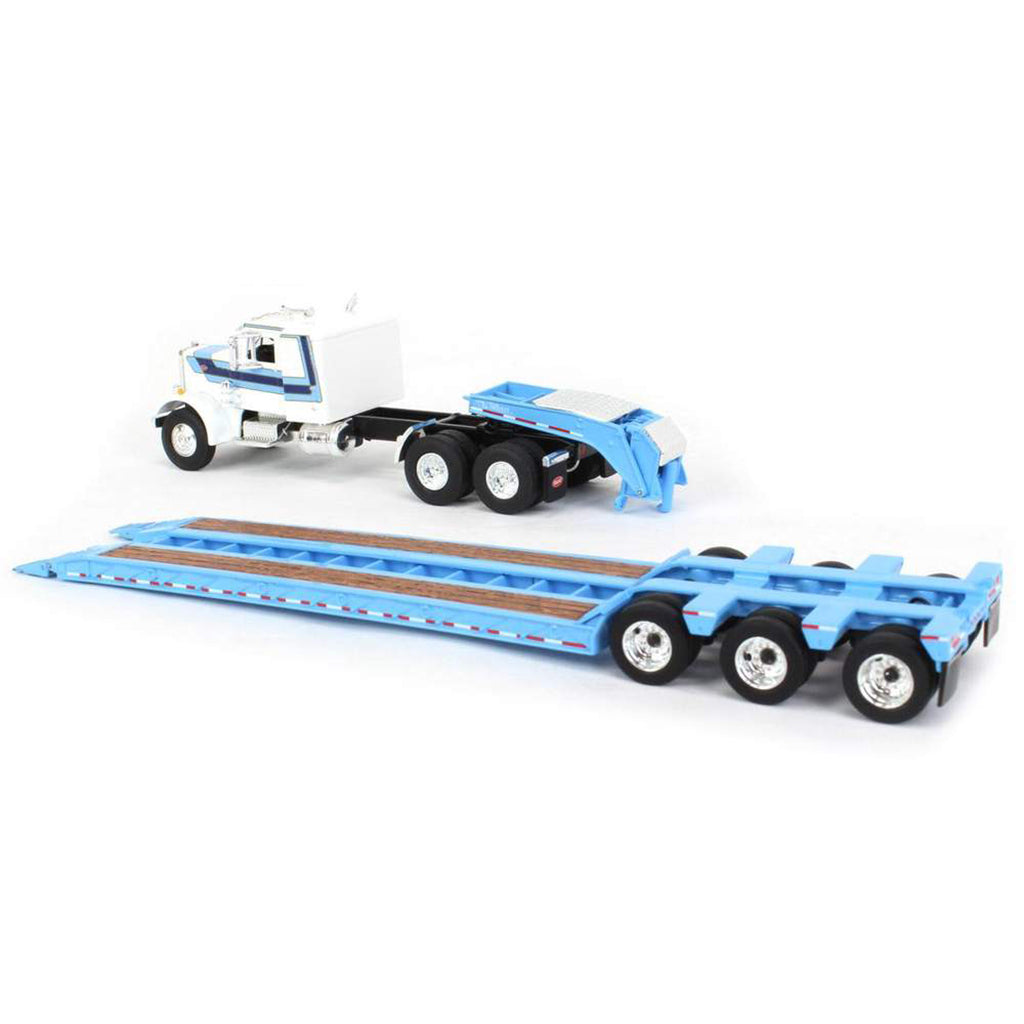 Peterbilt 351 w/Talbert Tri-Axle Lowboy Trailer (White/Blue)