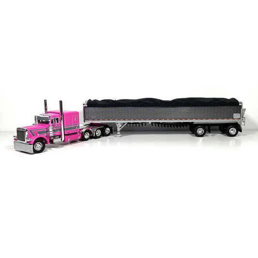 Peterbilt 389 w/50' Wilson Patriot Spread-Axle Belt Trailer (Pink/Gunmetal Gray)