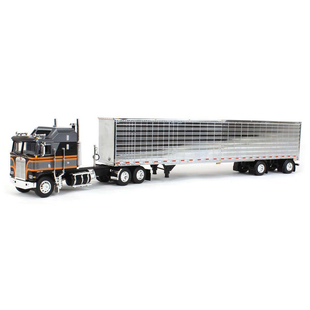 Kenworth K-100E Aerodyne COE w/53' Utility Spread-Axle Dry Van Trailer (Silver/Black/Orange/Chrome)