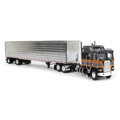 Kenworth K-100E Aerodyne COE w/53' Utility Spread-Axle Dry Van Trailer (Silver/Black/Orange/Chrome)