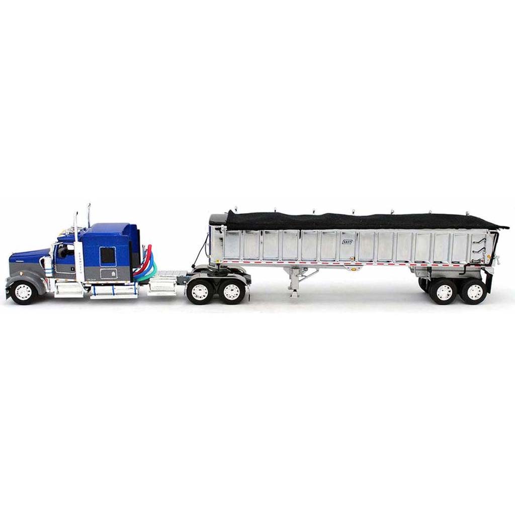 Kenworth W900L 73" Mid-Roof Conventional Tractor w/East End Dump Trailer (Blue/Gray/Chrome)