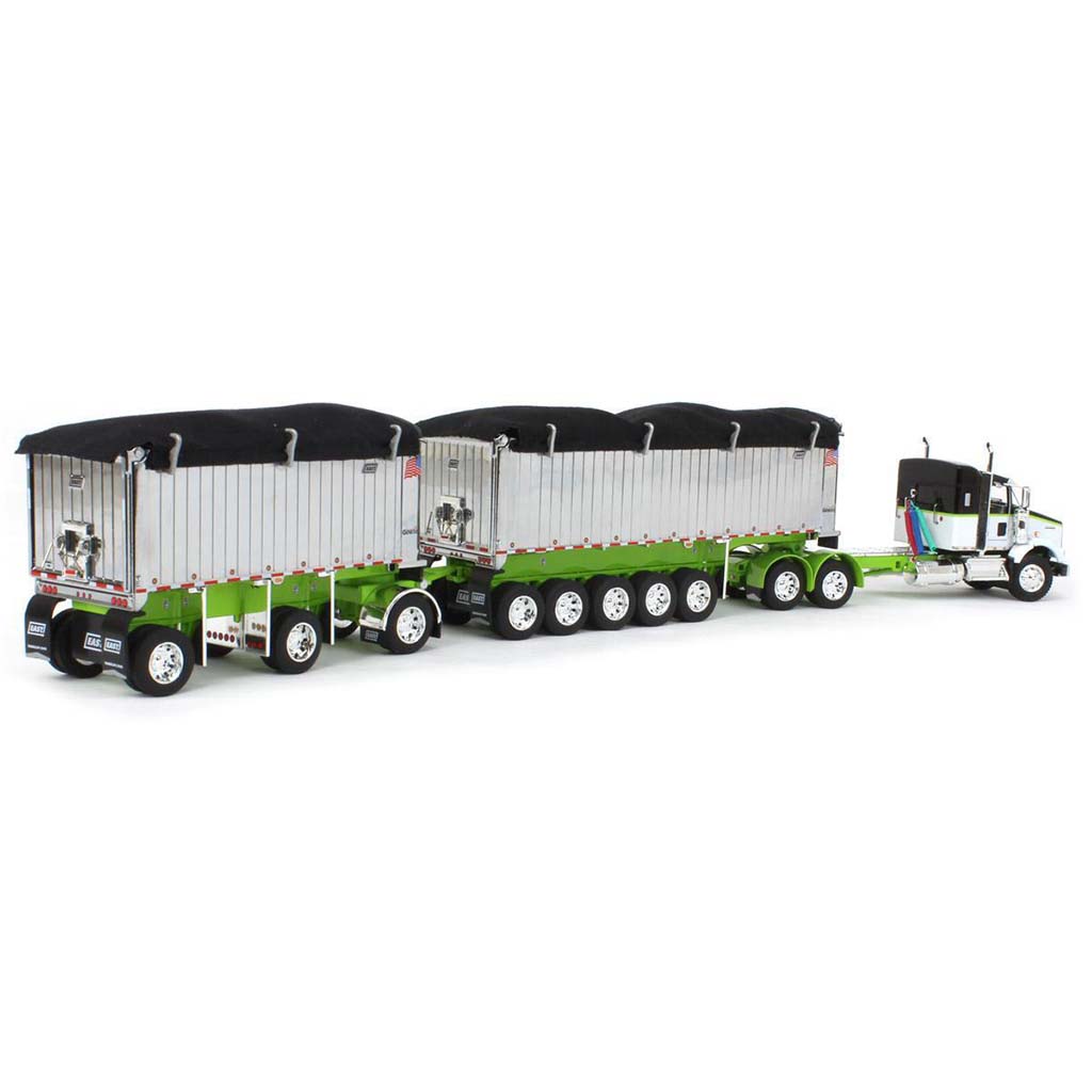 Kenworth T800 w/East Genesis II Michigan End Dump Trailer Set (White/Black/Lime Green)