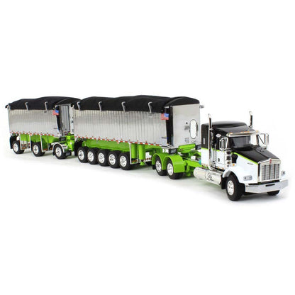 Kenworth T800 w/East Genesis II Michigan End Dump Trailer Set (White/Black/Lime Green)