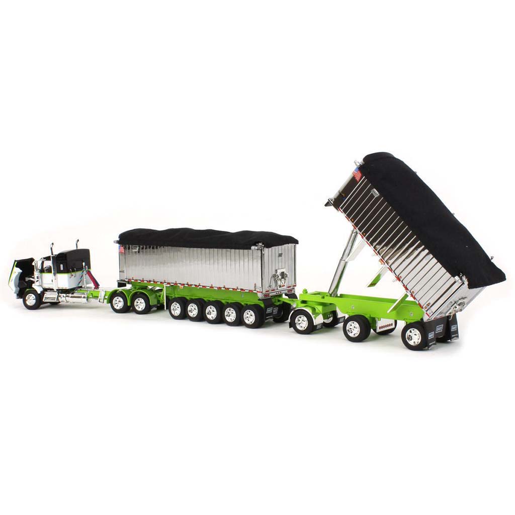 Kenworth T800 w/East Genesis II Michigan End Dump Trailer Set (White/Black/Lime Green)