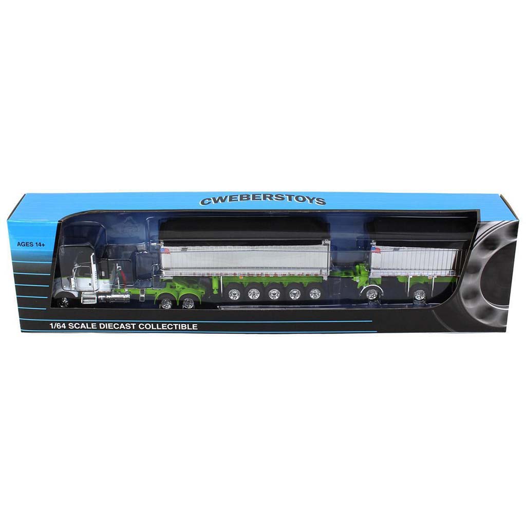 Kenworth T800 w/East Genesis II Michigan End Dump Trailer Set (White/Black/Lime Green)