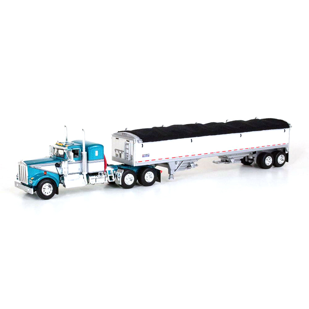 Kenworth W900A Day Cab (Turquoise/White/Red) w/45' Wilson Pacesetter Grain Trailer (White w/Black Tarp)